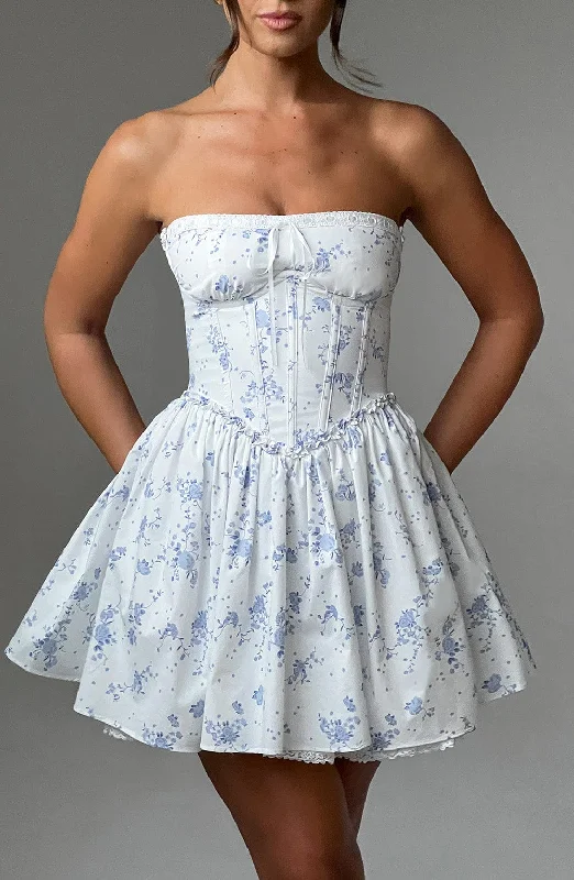 Women's Trendy Apparel Budget Friendly Maeve Mini Dress - Blue Ditsy Print