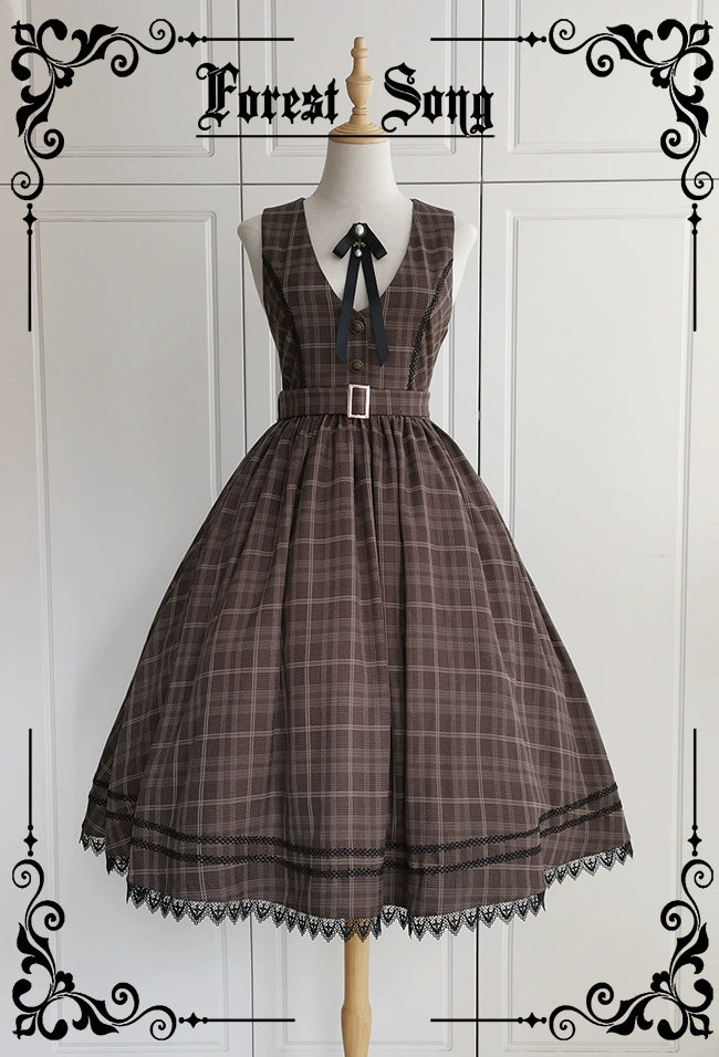 Chic And Affordable Fashion – Shop Now And Save (Buyforme)Forest Song~Grena's Poems V-Neck Plaid Jumper Dress