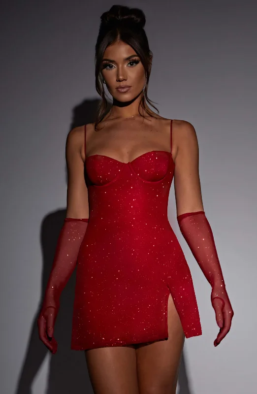Women's Clothes For The Office Limited Time Offer Pixie Mini Dress - Red Sparkle