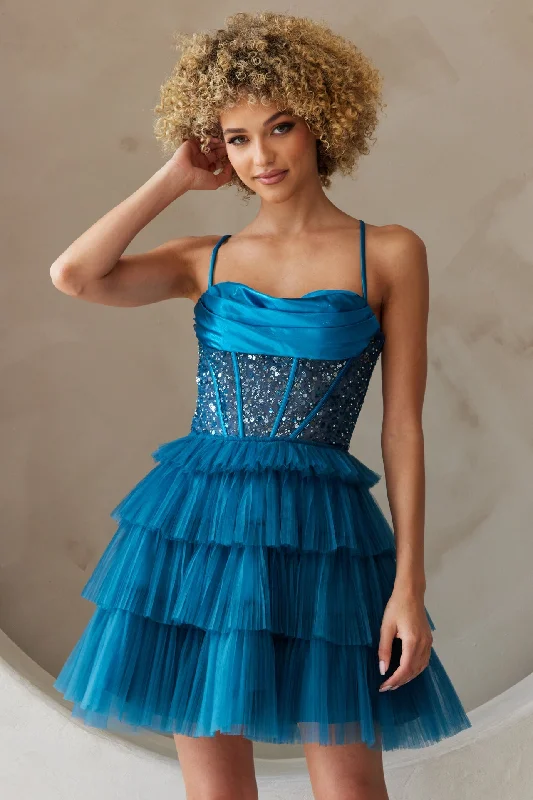 Exquisite Craftsmanship Ruffle Skirt Sweetheart Sheer Bodice Short Cocktail Dress ACBZ9023S