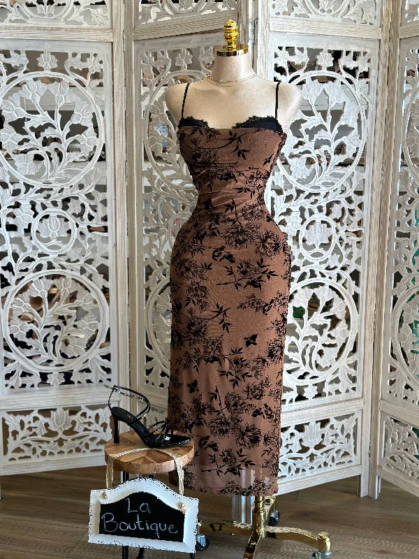 Women's Outerwear Attire From Casual To Classy Velvet Flower Cami Mesh Midi Dress- Stretchy,Estira