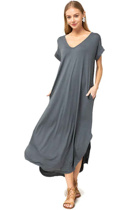 Women's Formal Event Outfit Unbeatable Deals Everyday Pocket Maxi Dress, Charcoal