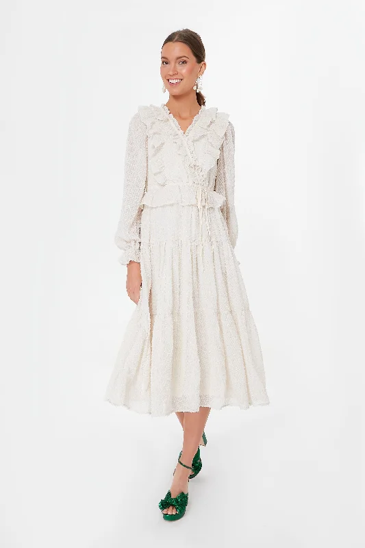 Women's Vacation Attire Discount Extravaganza Cream Ruffle Midi Dress