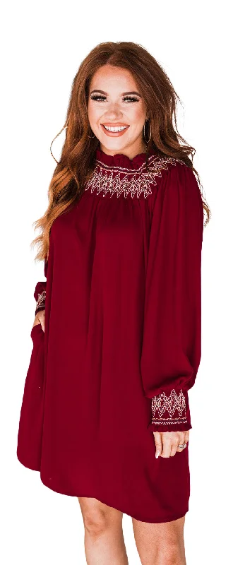 Women's Versatile Apparel Embroidered Smocked Dress