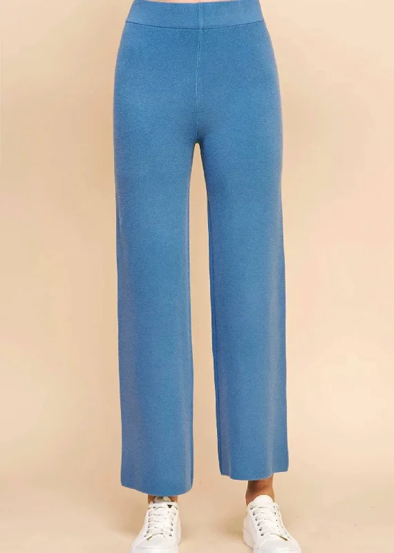 Women's Vacation Clothes Feminine Elegance Straight Leg Sweater Pants In Dusty Blue