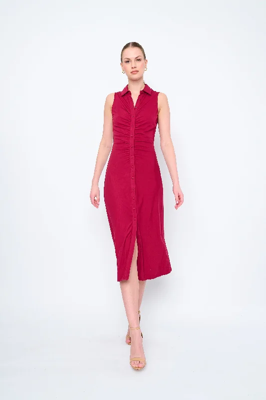 Women's Relaxed Clothes Art Deco Geometric Pattern Look SLEEVELESS RUCHED MIDI DRESS