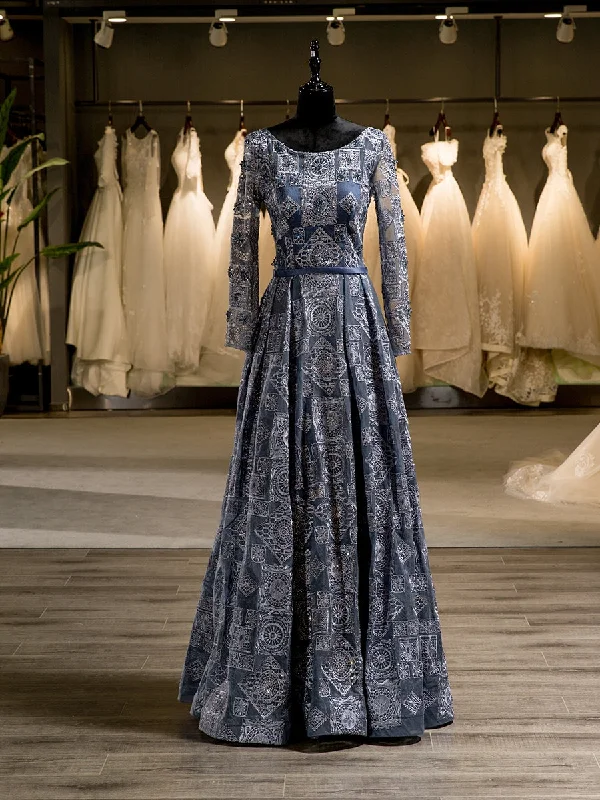 Women's Seasonal Wardrobe Clothing Special Offer Unique A-Line/Princess Scoop Long Sleeves Applique With Beading Floor-Length Wedding Dresses
