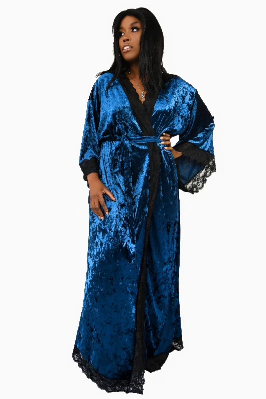 Holiday Attire Sale Velvet Bathory Dressing Robe - Deep Sea Blue - Limited Edition!