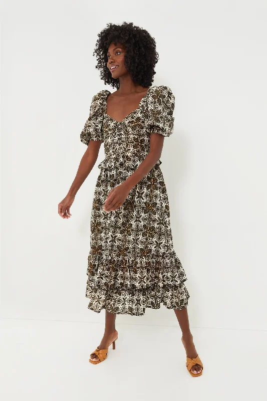 Women's Vintage Clothes Fashion Forward Femme Retro Tile Vicenza Midi Dress