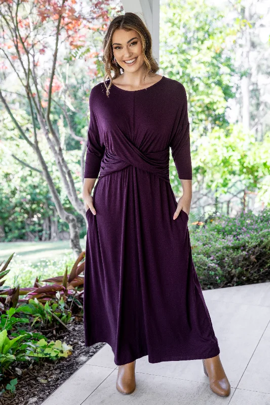 Women's Date Night Outfit Clearance Sale, All Cheap 3/4 Sleeve Eden Maxi Dress | Berry | FINAL SALE Women's Date Night Outfit Clearance Sale, All Cheap 3/4 Sleeve Eden Maxi Dress | Berry | FINAL SALE