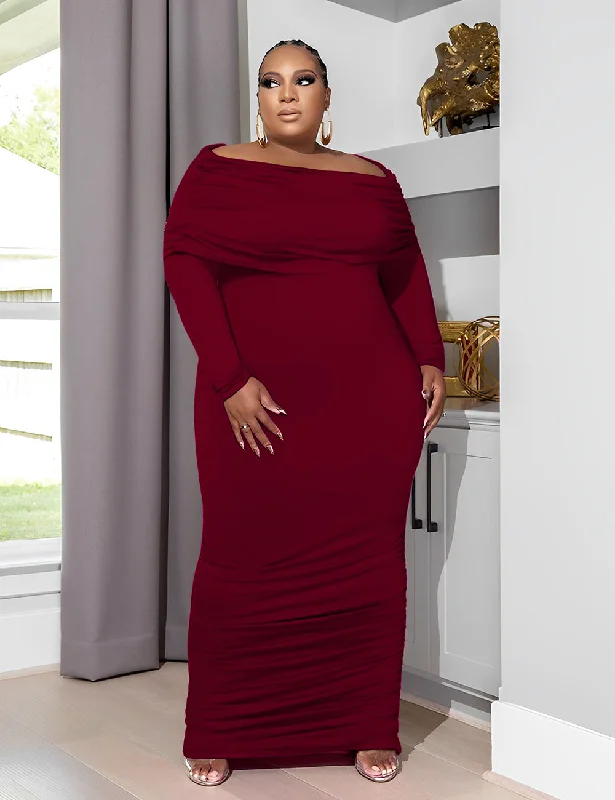 Women's Clothing For Casual Outings From Casual To Classy Women Plus Size Knit Neck Gathered Maxi Dress Women's Clothing For Casual Outings From Casual To Classy Women Plus Size Knit Neck Gathered Maxi Dress