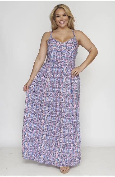 Women's Everyday Garments Disco - Inspired Retro Dance Look Pink and Blue Plus Size Maxi Dress