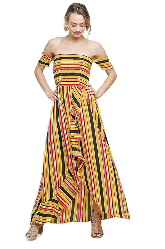 Women's Floral Print Outfit Seasonal Clearance Striped Ruffle Tulip Maxi Dress, Sunray