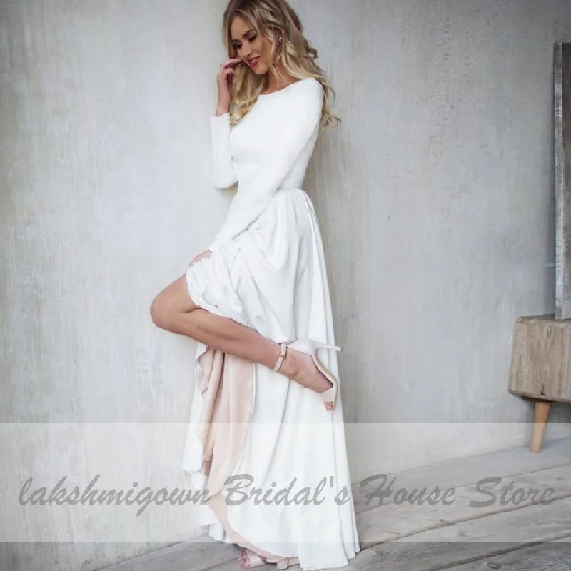 Fashionable Women's Clothes Innovate Your Wardrobe Roycebridal Wedding Dress Satin V-Back Sexy High Low Bridal A-line Fashionable Women's Clothes Innovate Your Wardrobe Roycebridal Wedding Dress Satin V-Back Sexy High Low Bridal A-line