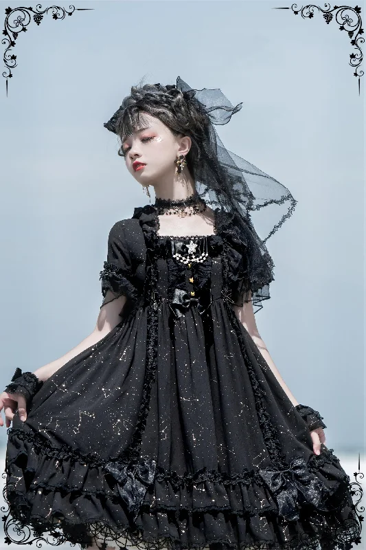 Season Offer Sakuya Lolita~Whisper of Stars~Vintage Lolita OP Dress Constellation-themed Black Lolita Dress