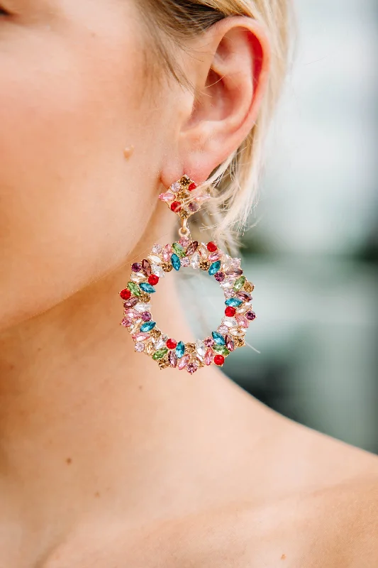 Women's Holiday Attire Fashion Forward All The Love Multicolored Crystal Earrings