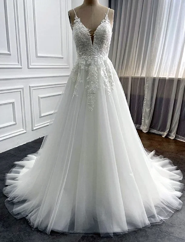 Women's Romantic Outfit New In This Season Women A-Line Appliques Wedding Dresses Sleeveless Lace Bridal Gowns YWD217