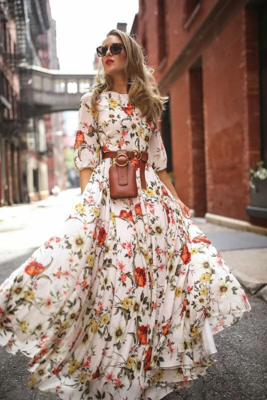 Women's Clothes And Garments JuliaFashion-Luludress 2024 Orange Flowers Boho Sundress