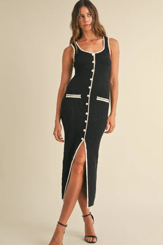 Women's Contemporary Apparel Urban Sophistication CONTRAST BINDING MIDI DRESS