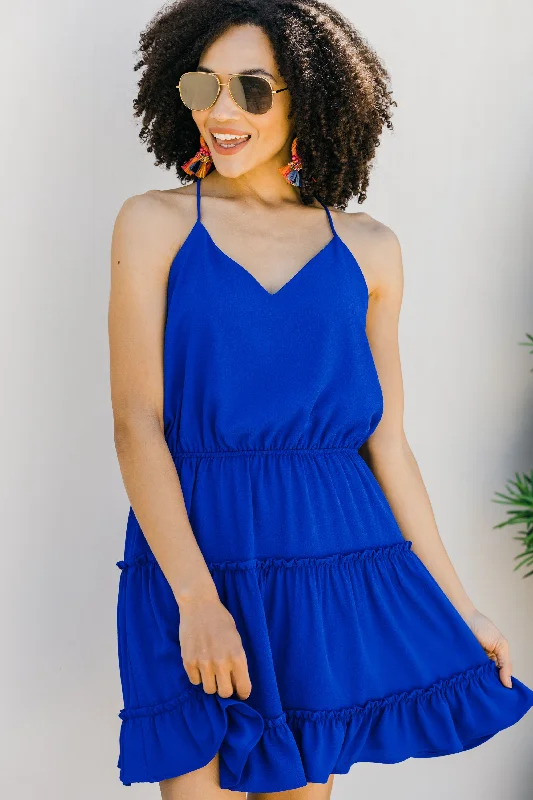Women's High-Fashion Apparel Elegant Details Feeling So Right Royal Blue Ruffled Sun Dress