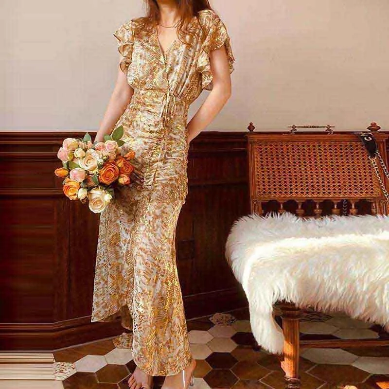 Classic Clothes For Women Trending Items KittenAlarm - Caitriona Ruffle Sleeves Maxi Dress