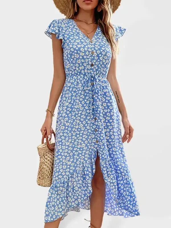 Plus-Size Women's Clothing Feminine Soft - Hued Styles Casual Vneck Womens Midi Dress
