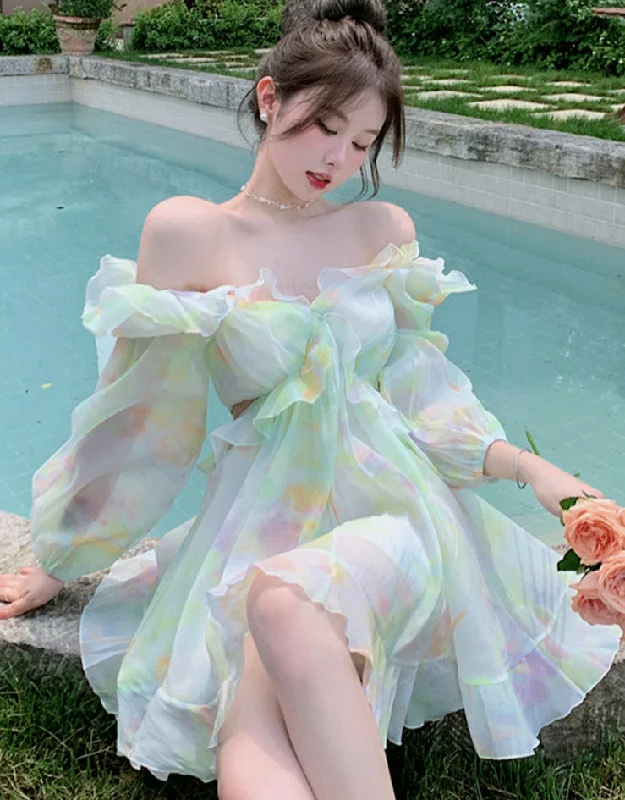Relaxed Style Tie-Dye Fairy Ruffled Dress