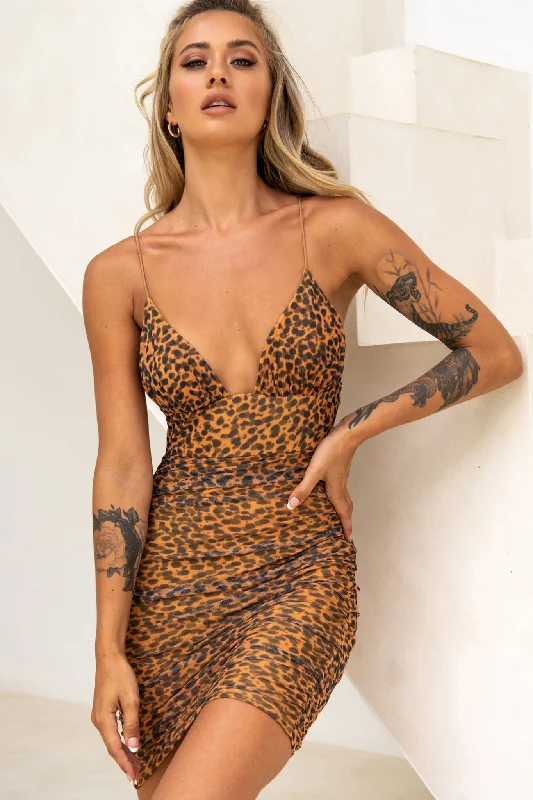 Women's Vacation Outfit Sophisticated Cut Party Animal Ruched Side Mini Dress Leopard Print Orange Women's Vacation Outfit Sophisticated Cut Party Animal Ruched Side Mini Dress Leopard Print Orange