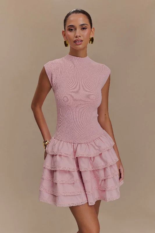 Women's Trendy Clothing Exclusive Designer Collection Maeve Ruffle Knit Mini Dress - Dusty Pink Women's Trendy Clothing Exclusive Designer Collection Maeve Ruffle Knit Mini Dress - Dusty Pink