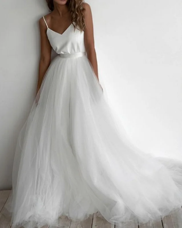 Stylish Women's Garments Hot Deals Women A-Line Tulle Wedding Dresses Spaghetti Straps Bridal Gowns YWD204