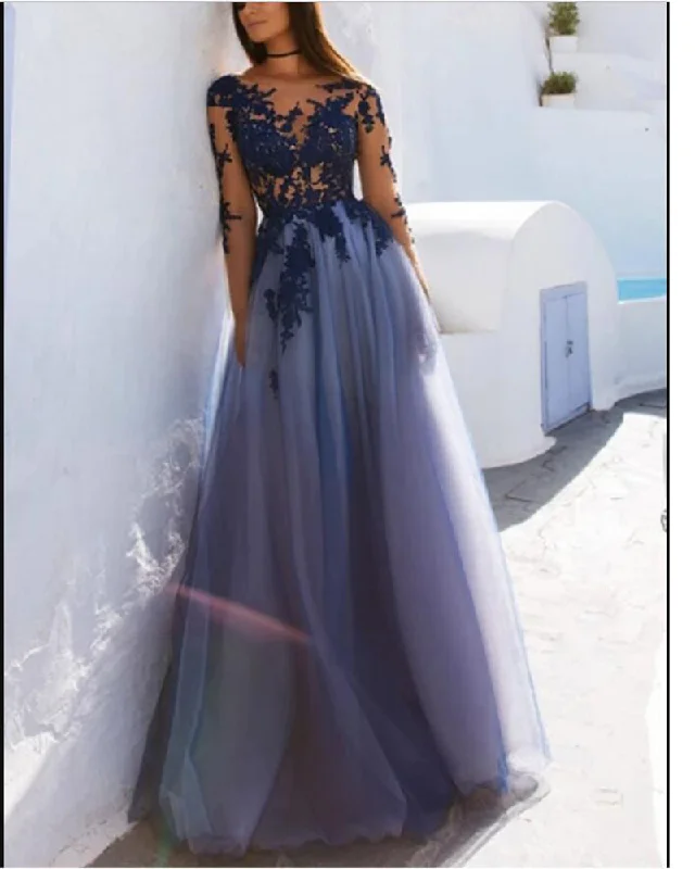 Affordable Women's Clothing Cutting Edge Fashion Elegant Vintage Long Sleeved See Through Blue Tulle Lace Gowns for Prom Long Wedding Party Dresses PL77840 Affordable Women's Clothing Cutting Edge Fashion Elegant Vintage Long Sleeved See Through Blue Tulle Lace Gowns for Prom Long Wedding Party Dresses PL77840