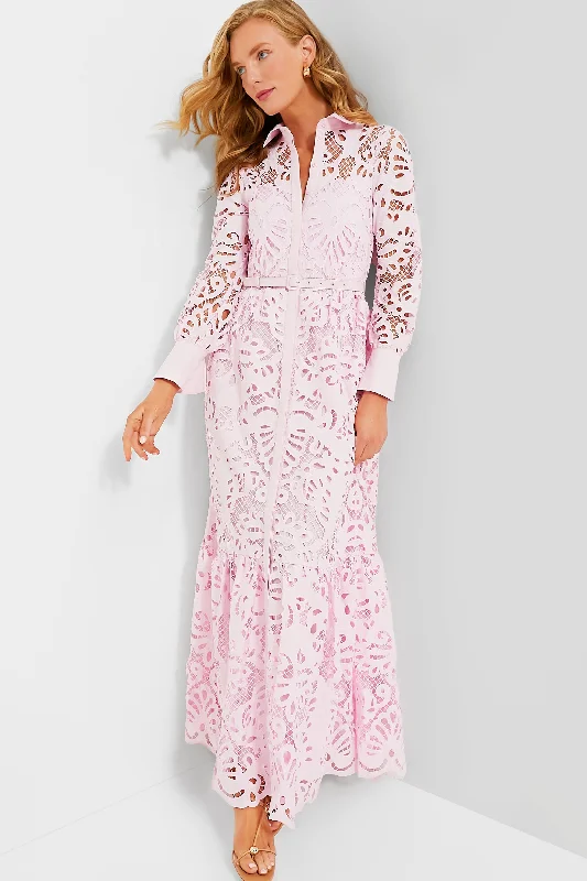 Women's Office Clothing Odd Size Clearance Sale Pink Cotton Lace Maxi Dress