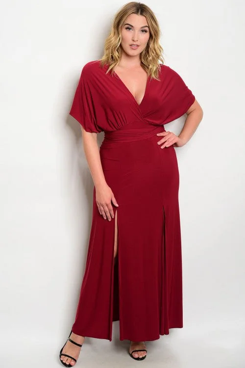 Women's Comfortable Clothes For Weekends Browse Our Top Products Women's Plus Size Long Burgundy Evening Gown Dress with Side Slits