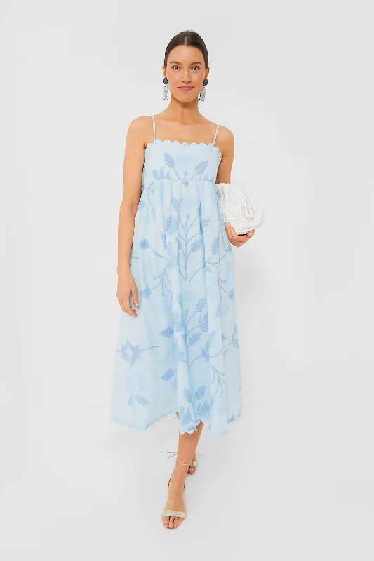 Stylish Women's Apparel Limited Stock, Big Sale Pale Blue Tie Back Midi Dress with Bellflower Block Print Stylish Women's Apparel Limited Stock, Big Sale Pale Blue Tie Back Midi Dress with Bellflower Block Print
