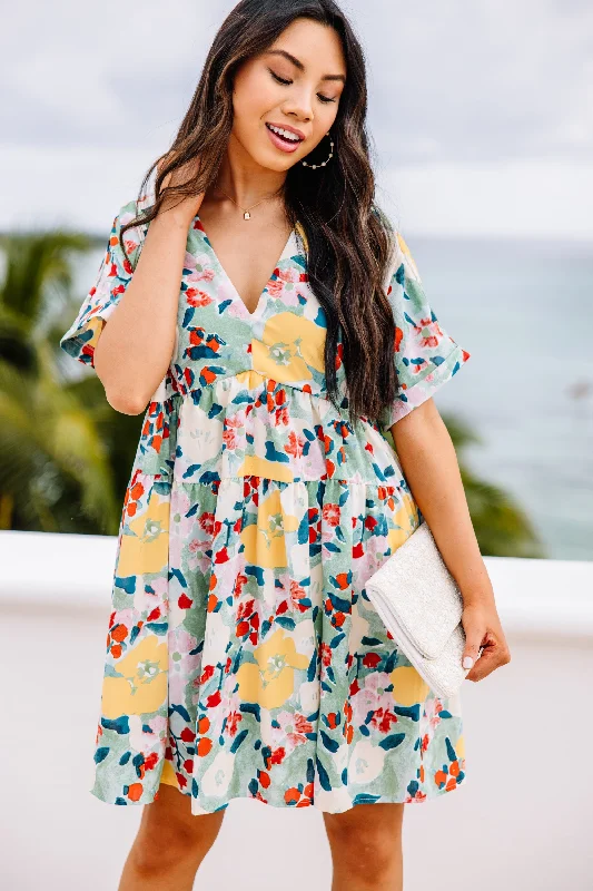 Women's Evening Apparel Comfortable Chic Just Having Fun Green Floral Babydoll Dress