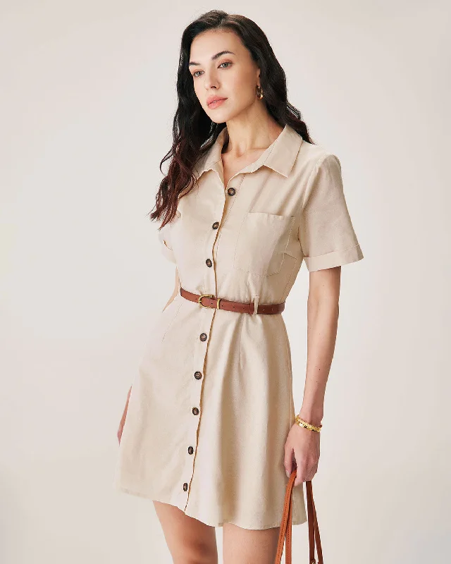 Women's Comfortable Lounge Outfit Effortless Sophistication Apricot Collared Belted Mini Dress Women's Comfortable Lounge Outfit Effortless Sophistication Apricot Collared Belted Mini Dress