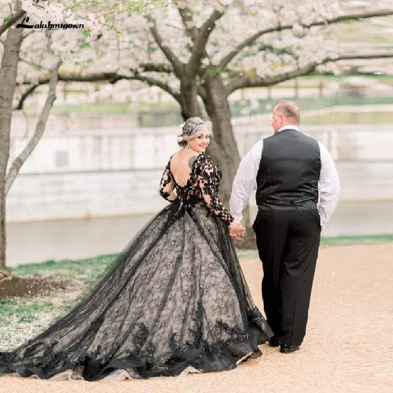 Women's Clothes And Apparel Sets Effortless Style Roycebridal Puffy Plus Size Black Wedding Dress Long Sleeve