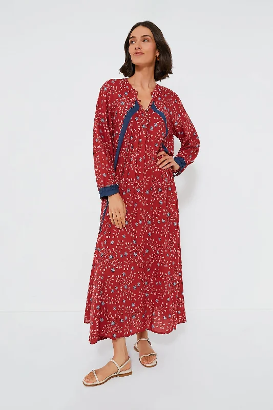 Women's Cozy Winter Attire Elegant Details Pinwheel Red Fiore Maxi Dress