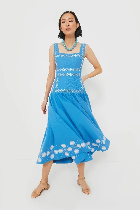Stylish Women's Garments Bold Patterns Blue and White Maxi Dress