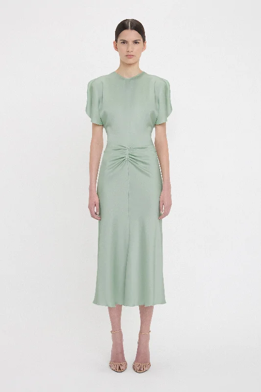 Women's Professional Outfit Limited Time Offer Gathered Waist Midi Dress In Wasabi