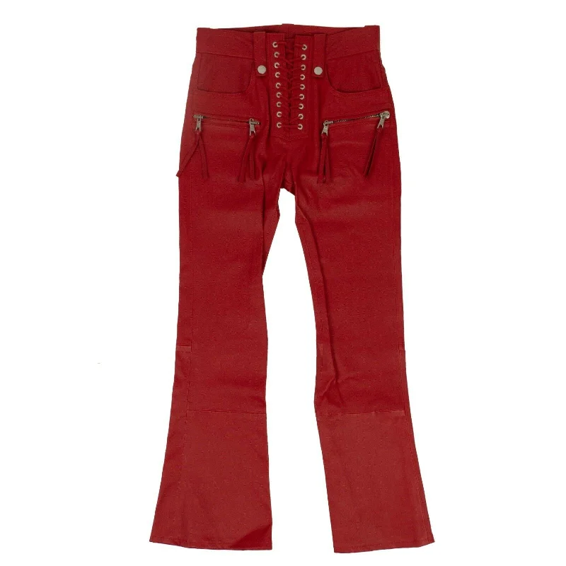 Women's Active Garments For Workouts Casual Fashion Unravel Project Leather Cropped Plonge Lace-Up Pants - Red
