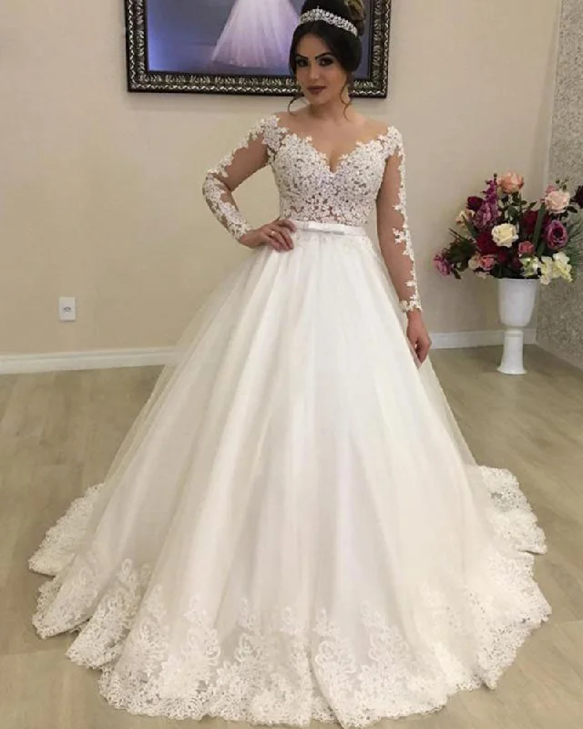 Charming Women's Garments Flash Sale Starts Vintage Long Sleeved Women White  Lace Wedding  Bridal Dress ,Vestido De Novias 2020 WD0726