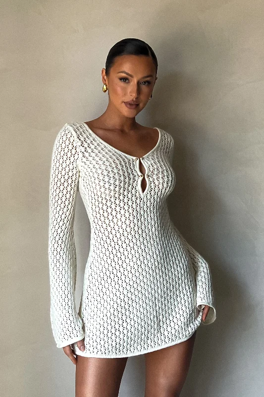 Women's Contemporary Clothing Redefining Women's Fashion Kayleigh Crochet Knit Mini Dress - White Women's Contemporary Clothing Redefining Women's Fashion Kayleigh Crochet Knit Mini Dress - White