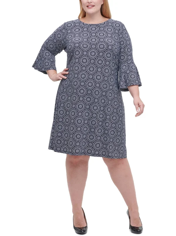 Women's Stylish Professional Apparel Minimalist Chic Women's Printed Shift MIDI Dress,Navy