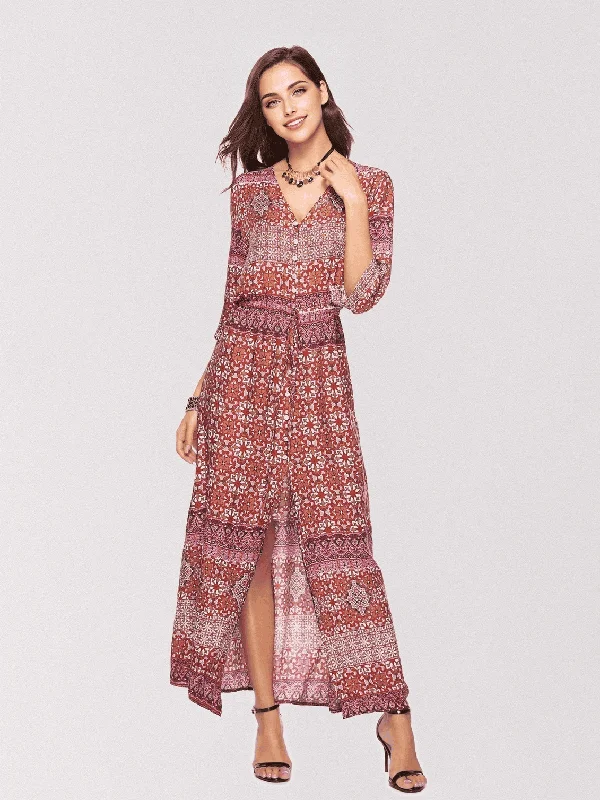 Women's Vacation Garments Fashion Forward Femme JuliaFashion-Embrace It Printed Button Down Maxi Dress Women's Vacation Garments Fashion Forward Femme JuliaFashion-Embrace It Printed Button Down Maxi Dress
