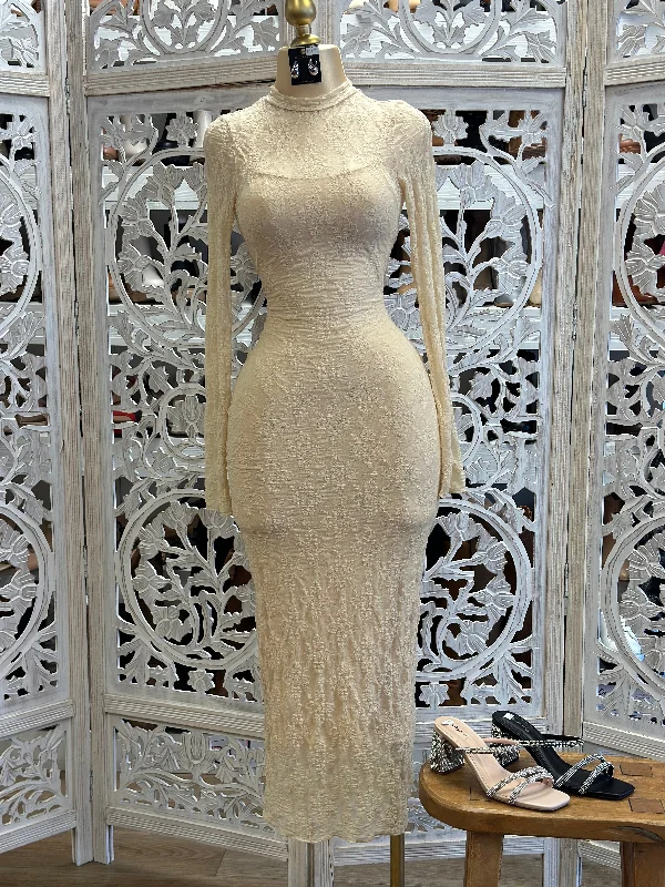Women's Clothing With Trendy Designs Athleisure Wear Promotion Beige Lace Maxi Dress Stretchy Women's Clothing With Trendy Designs Athleisure Wear Promotion Beige Lace Maxi Dress Stretchy