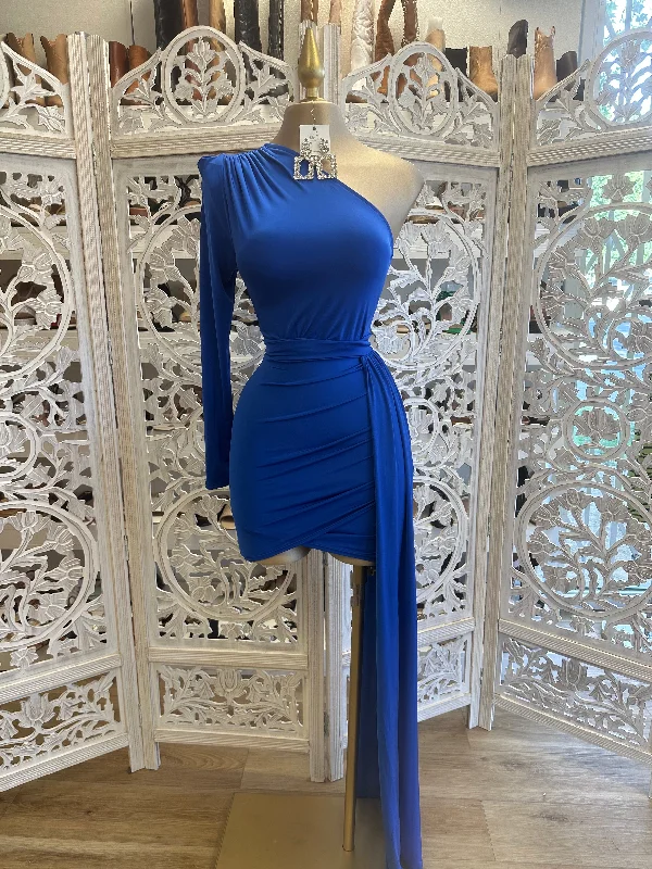 Affordable Luxury, Only For A Short Time Blue One Sleeve Tailed Dress