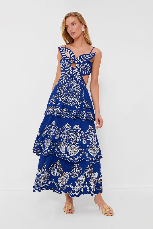 Women's Resort Apparel Redefining Women's Fashion Blue Flower Richelieu Midi Dress Women's Resort Apparel Redefining Women's Fashion Blue Flower Richelieu Midi Dress