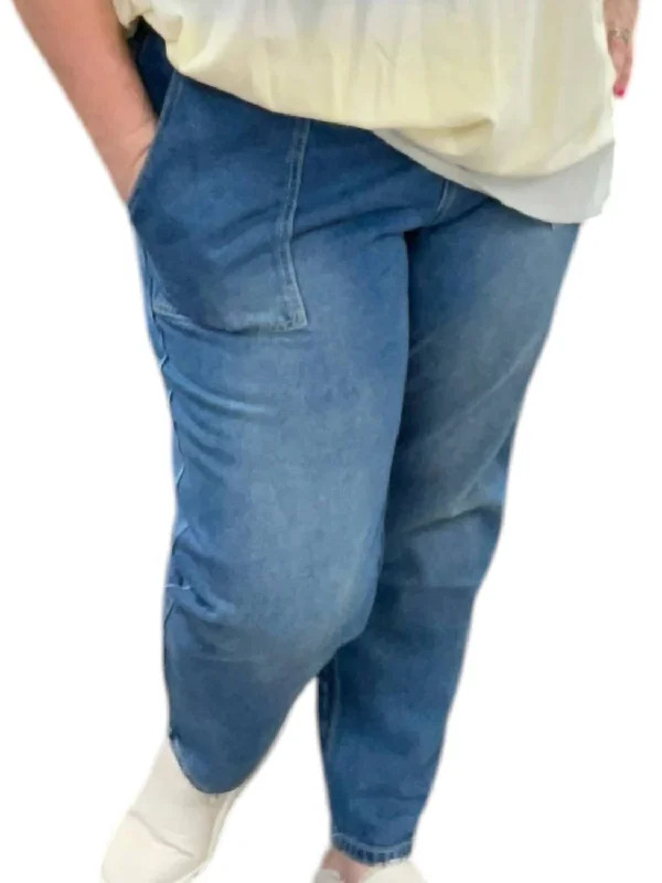 Affordable Trendy Clothes For Women Rustic Countryside Charm Look Denim Jogger Pants In Blue Affordable Trendy Clothes For Women Rustic Countryside Charm Look Denim Jogger Pants In Blue
