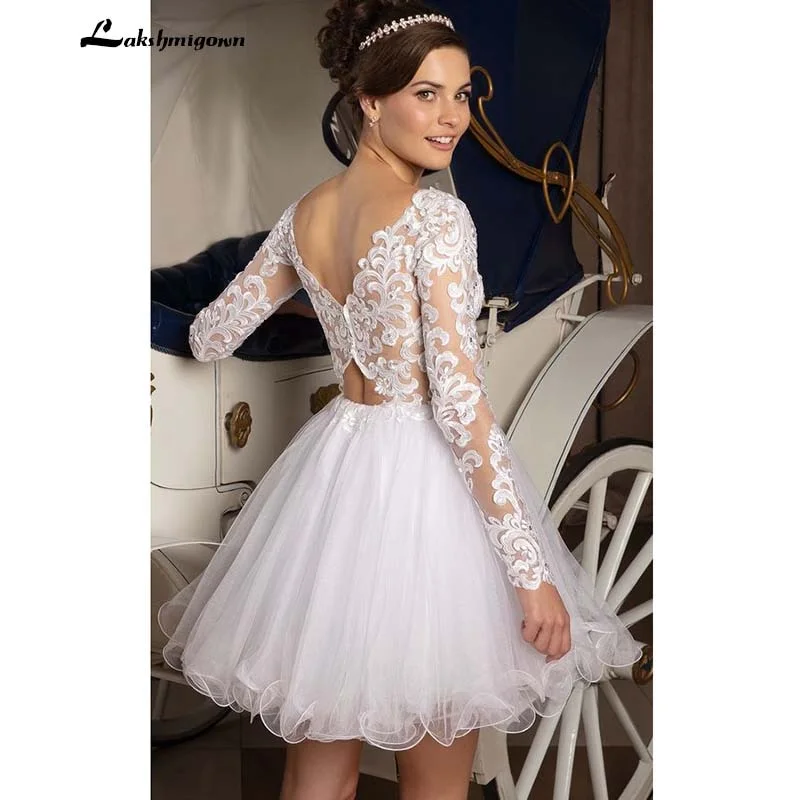 Women's Holiday Clothing Limited Styles Roycebridal Sexy Tulle Wedding Dress Short Cheap Wedding Reception Dresses V Neck With Long Sleeves Lace Wedding Bridal Gowns